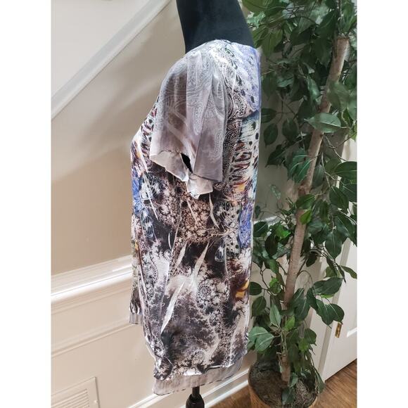 One World Live And Let Live Blouse Top Women Medium Multi Beaded Butterfly Print - Picture 13 of 14